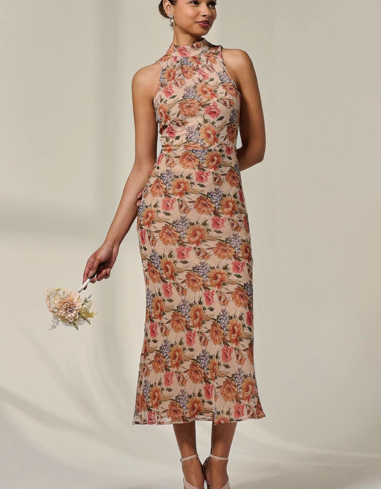 Chiffon Halterneck Printed Midaxi Dress