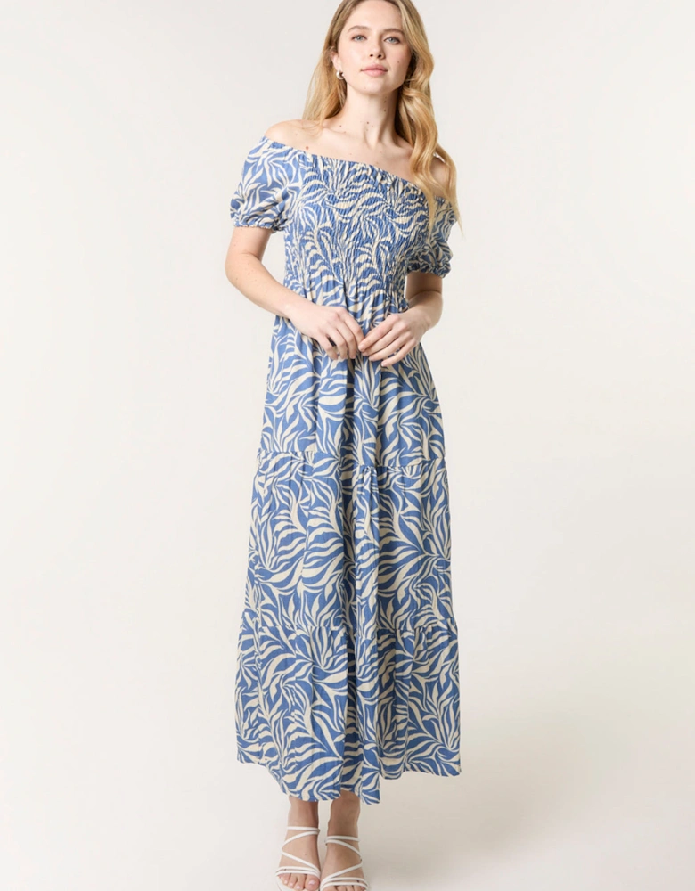 Blue Elasticated Sleeve Maxi Dress