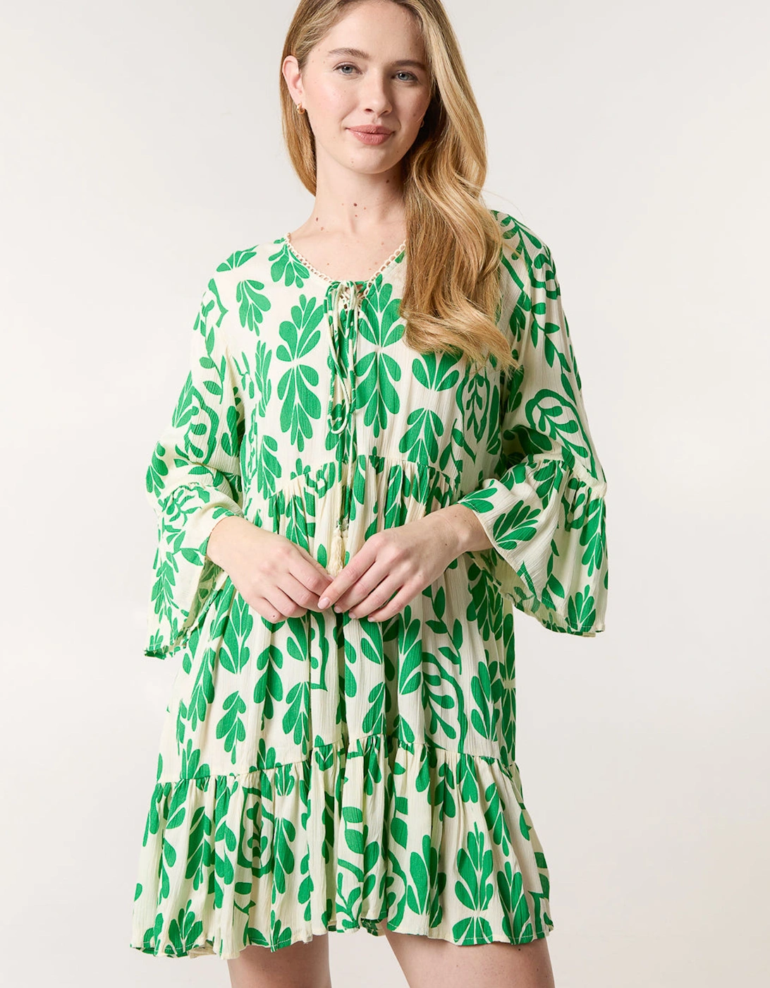 Green Tie Front Smock Dress, 2 of 1