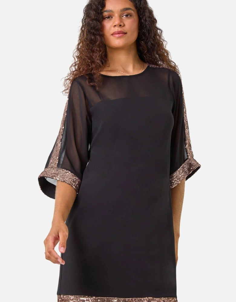 Sequin Trim Shift Dress