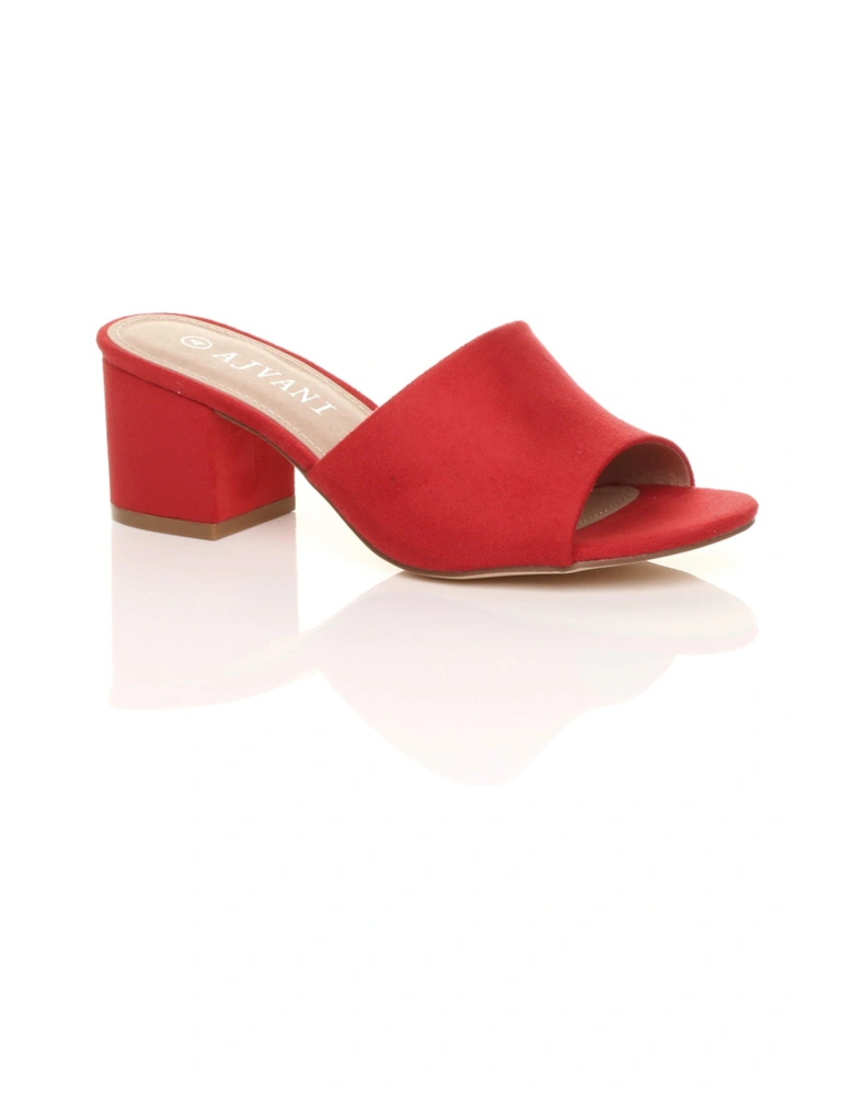 Mid Block Heel Peep Toe Mules Faux Suede Heeled Sandals
