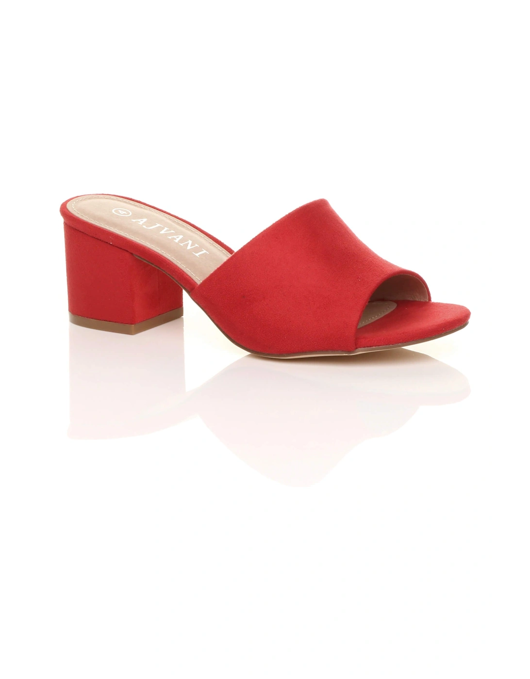 Mid Block Heel Peep Toe Mules Faux Suede Heeled Sandals, 2 of 1