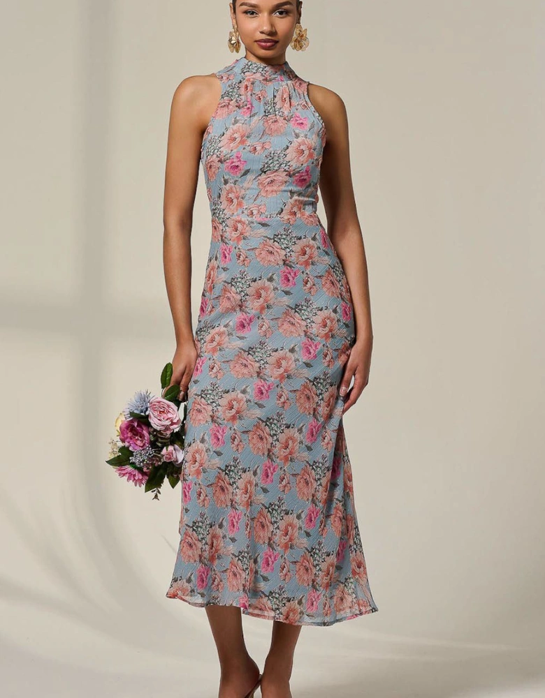 Chiffon Halterneck Printed Midaxi Dress