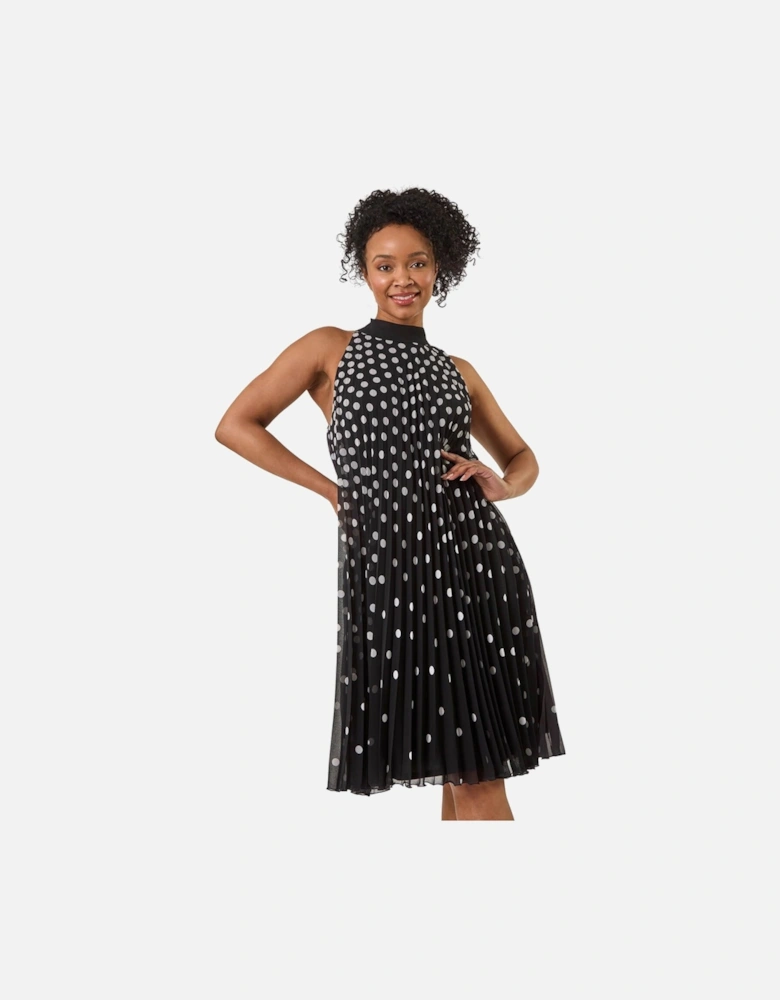 Petite Spot Print Halter Pleat Dress