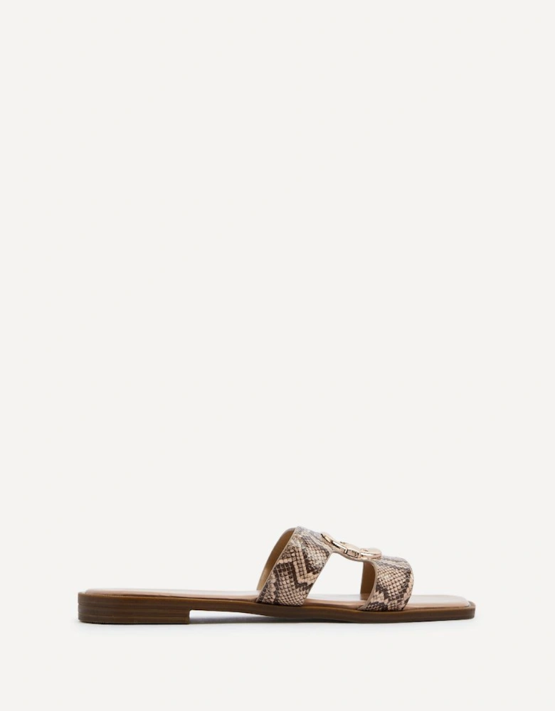 Vida Snake Print Faux Leather Flat Sandal