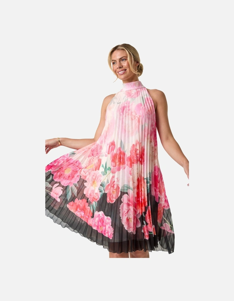 Petite Floral Halter Pleat Dress