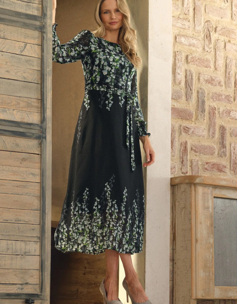 Floral Long Sleeve Chiffon Maxi Dress