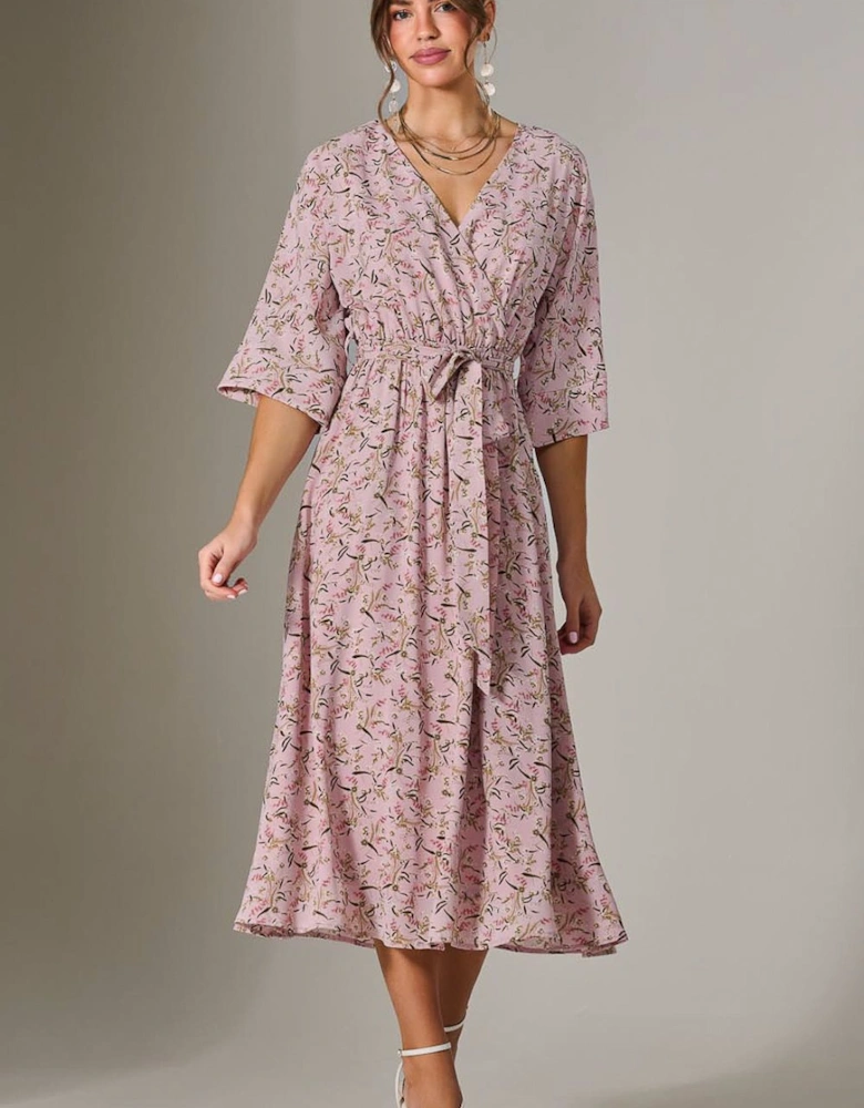Tie Front Half Sleeve Midi Dress