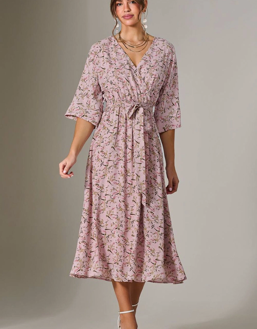 Tie Front Half Sleeve Midi Dress, 2 of 1
