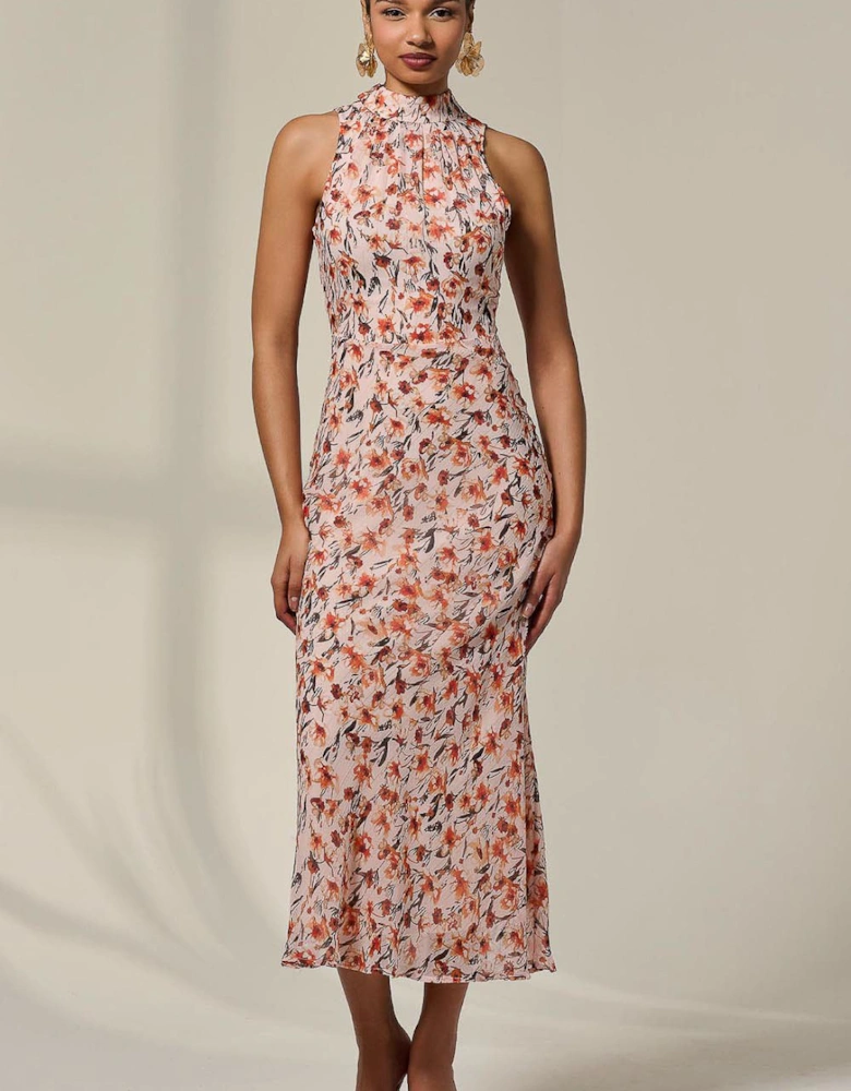 Chiffon Halterneck Printed Midaxi Dress