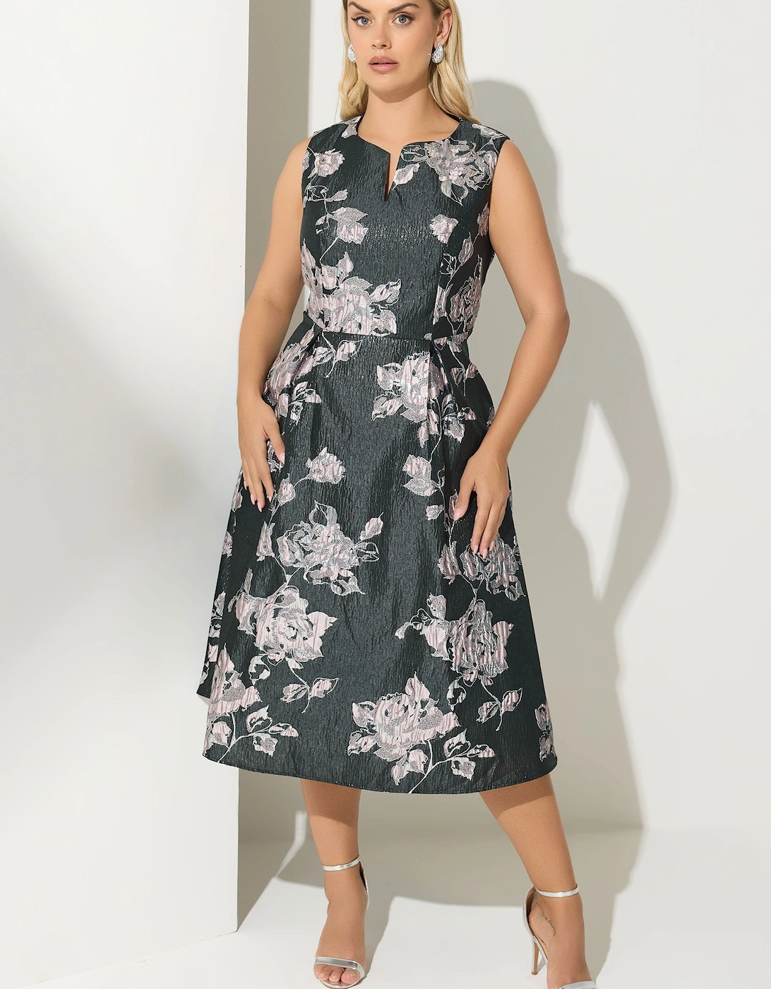 Floral Satin Jacquard Midaxi Dress, 2 of 1