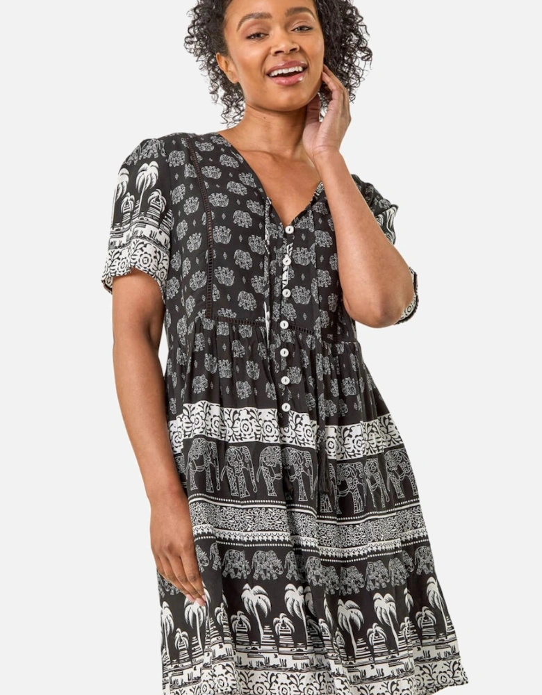 Petite Elephant Print Smock Dress
