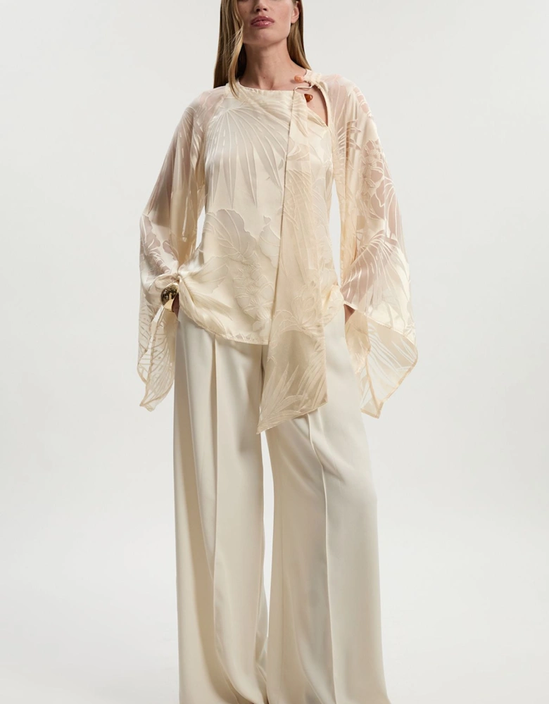 Tall Devoure Flared Sleeve Woven Blouse With Trim Detail