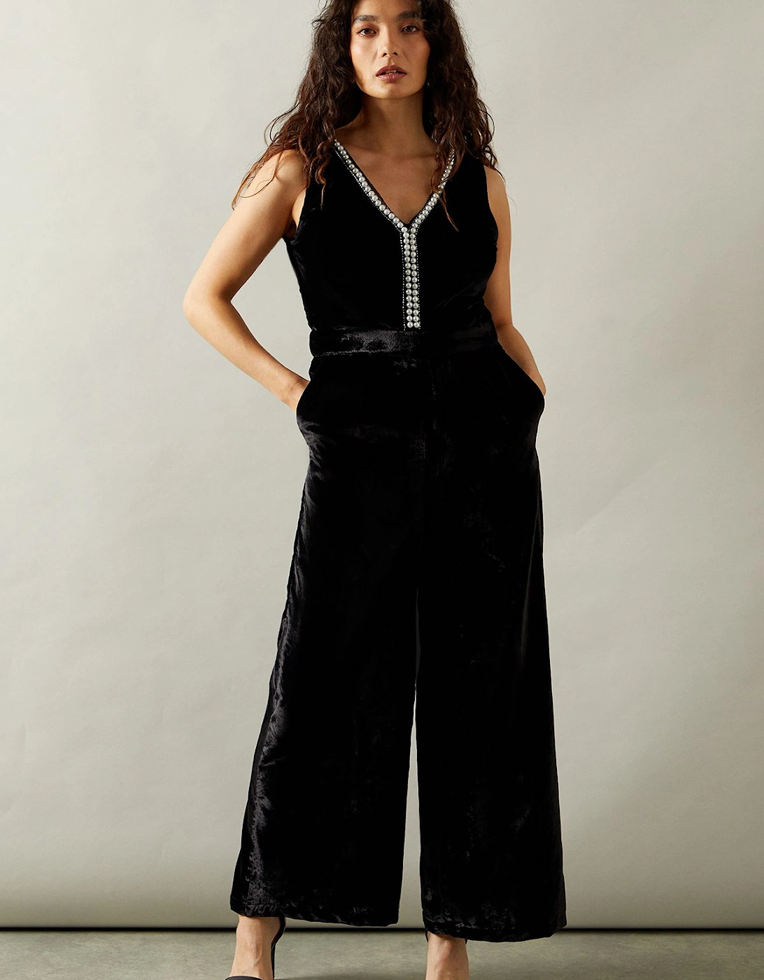 Occasion Velvet Pearl Embellished Jumpsuit, 2 of 1