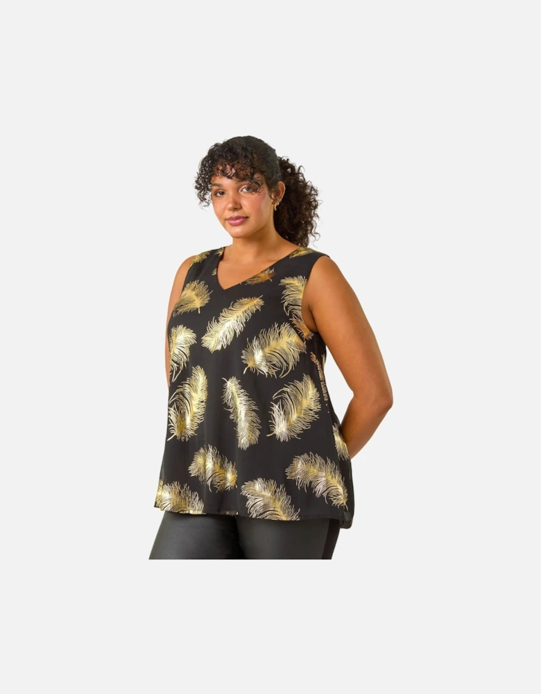 Curve Woven Foil Print Vest Top