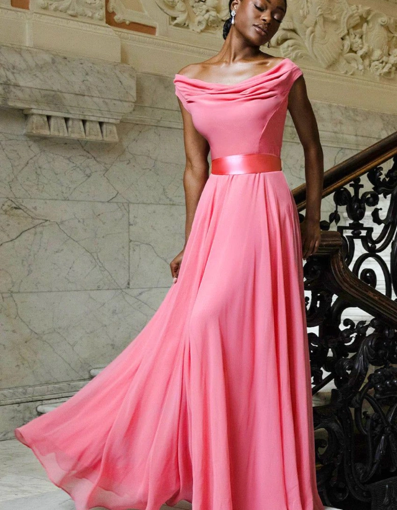 Cowl Neck Chiffon Maxi Dress