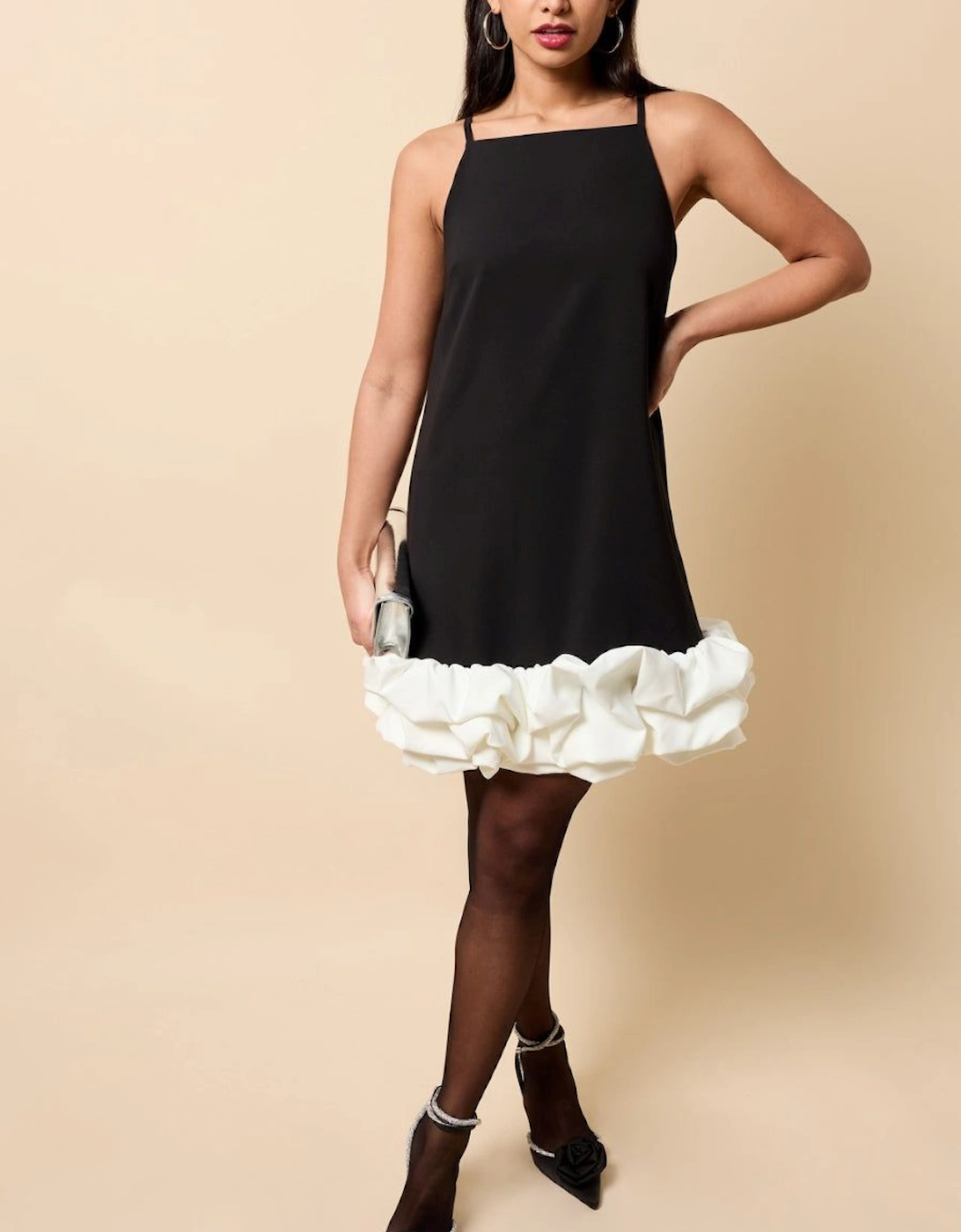 Black and Cream Contrast Hem Mini Dress, 2 of 1