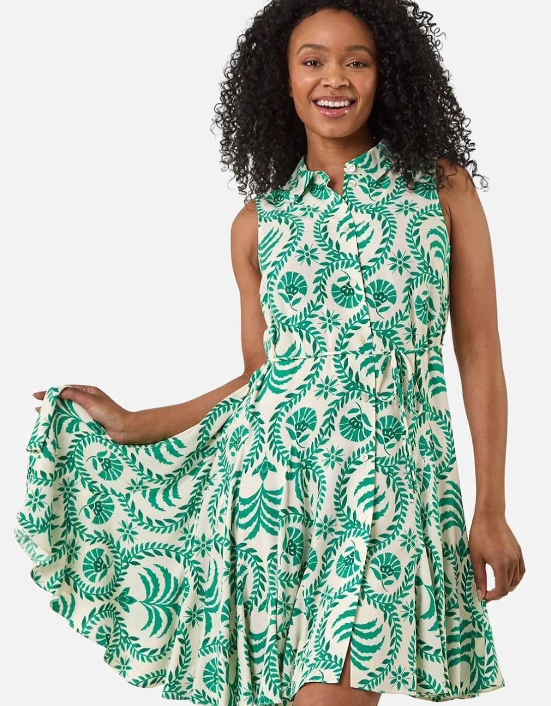 Petite Printed Godet Detail Dress, 2 of 1