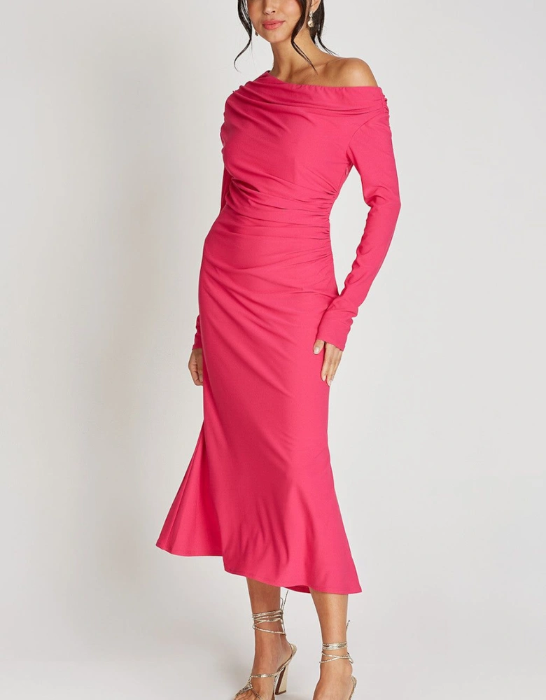Pink Asymetric Necklie Midaxi Dress