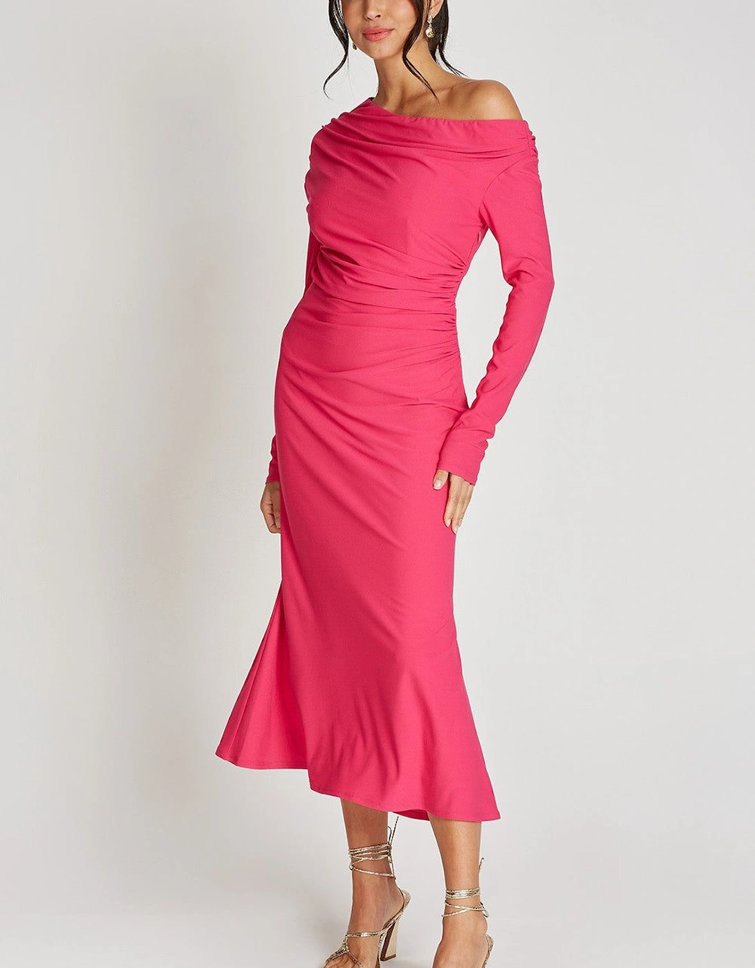 Pink Asymetric Necklie Midaxi Dress, 2 of 1