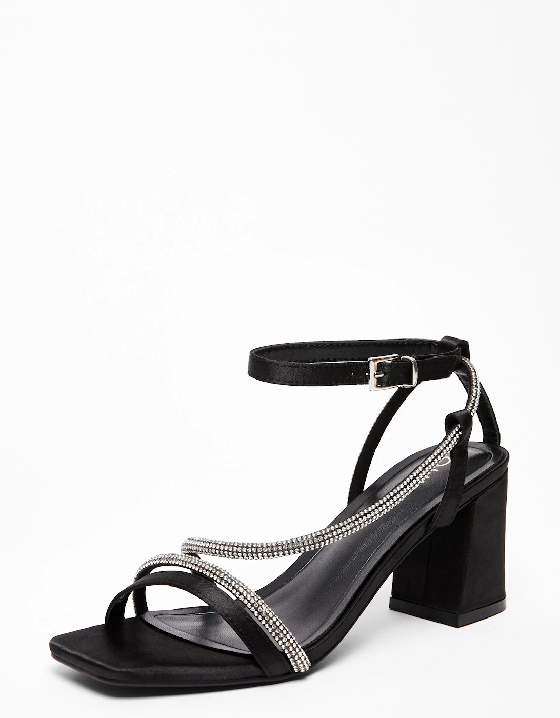Black Satin Diamante Heeled Sandal, 2 of 1