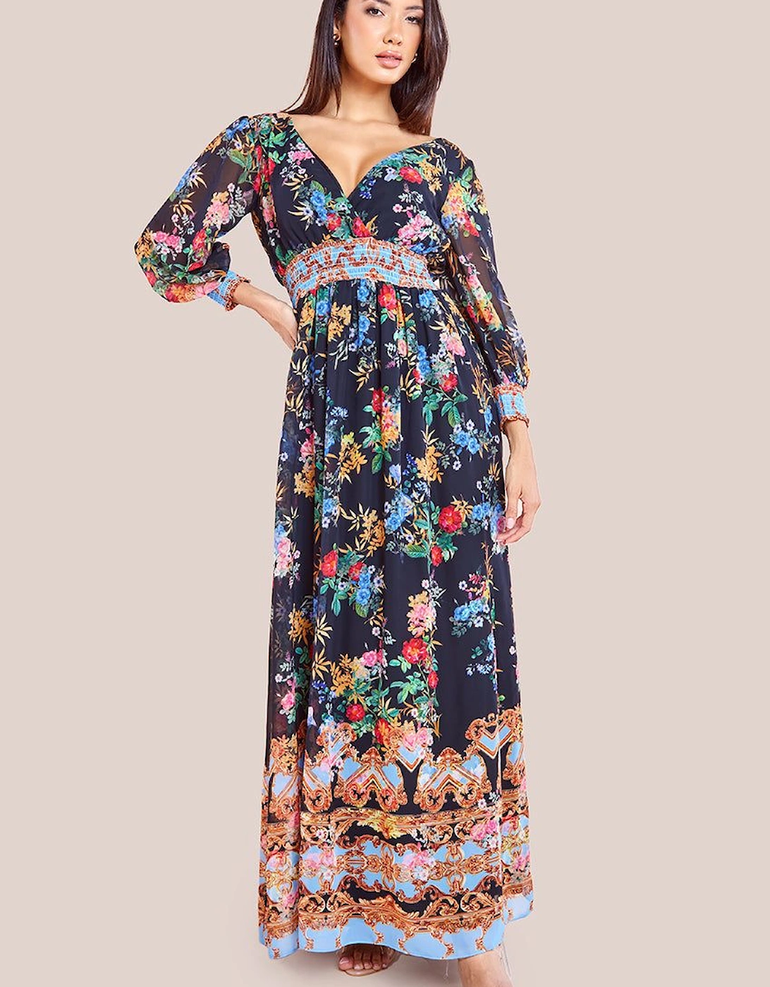 Chiffon Wrap Border Floral Print Maxi Dress, 2 of 1