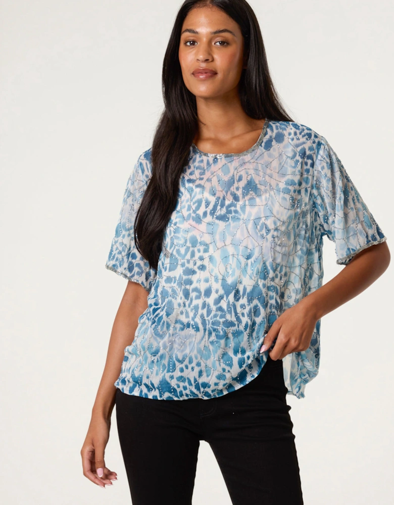 Pale Green Embellished Chiffon Top