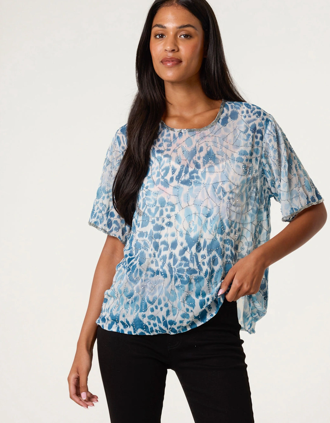 Pale Green Embellished Chiffon Top, 2 of 1