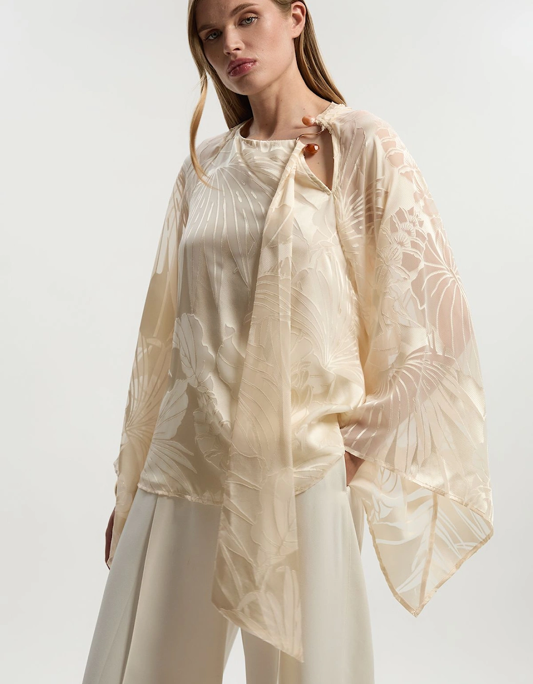 Devoure Flared Sleeve Woven Blouse With Trim Detail, 2 of 1