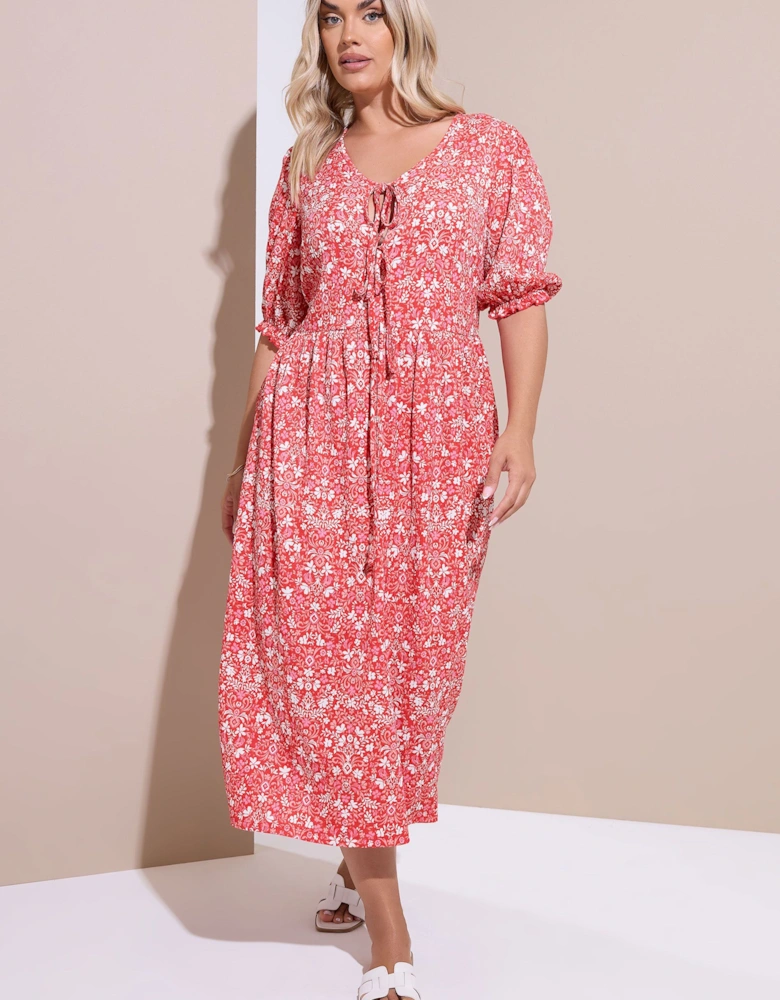 Floral Paisley Bow Tie Front Midaxi Dress