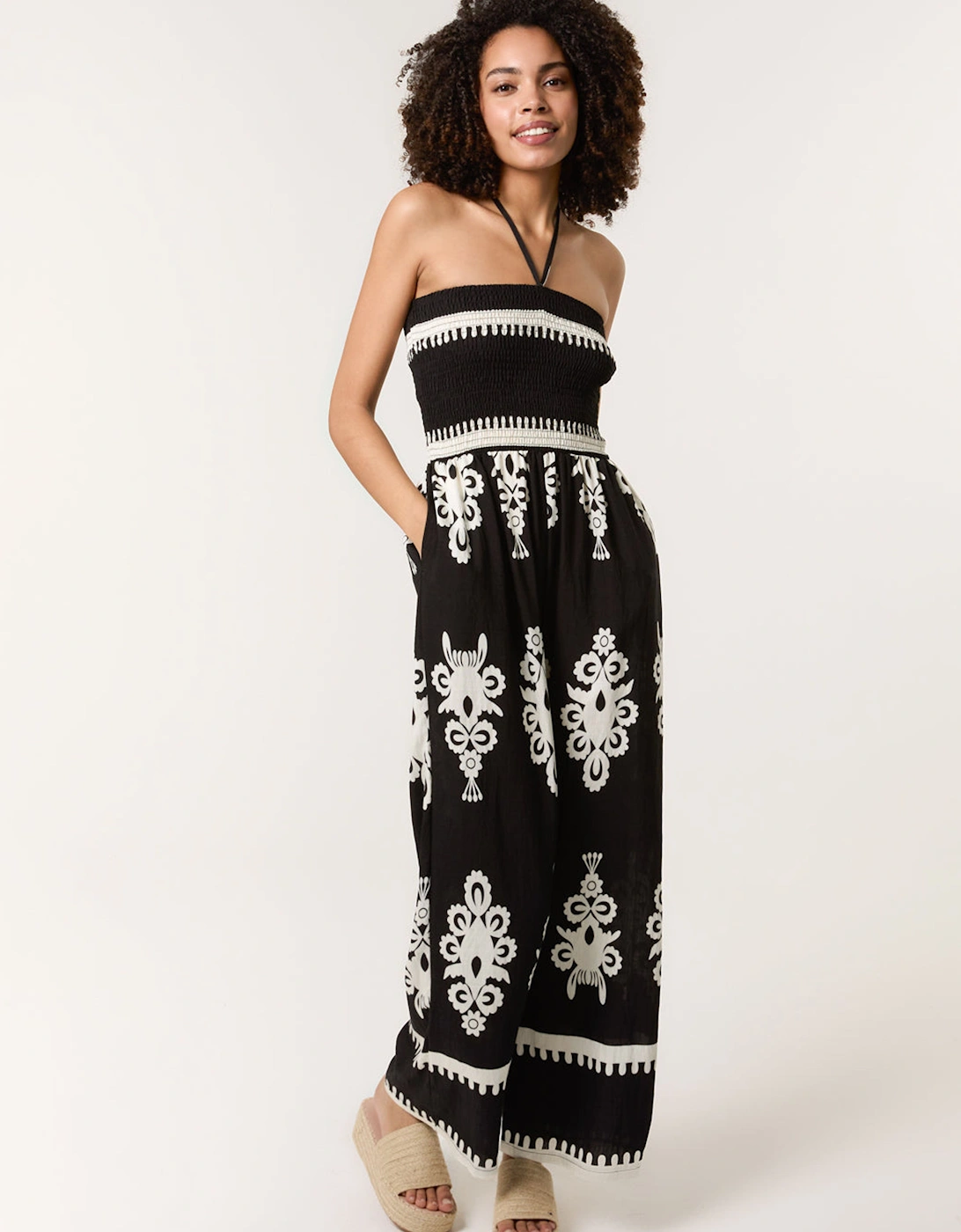 Black Strapless Shirred Waist Jumpsuit, 2 of 1