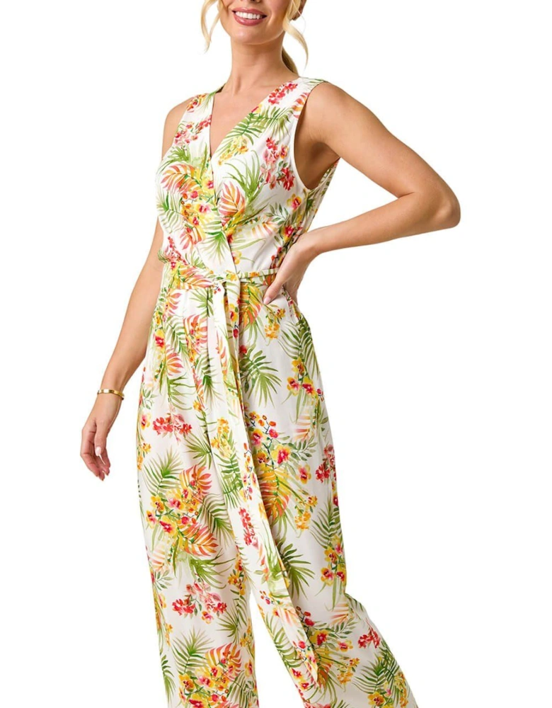 Petite Leaf Border Print Jumpsuit