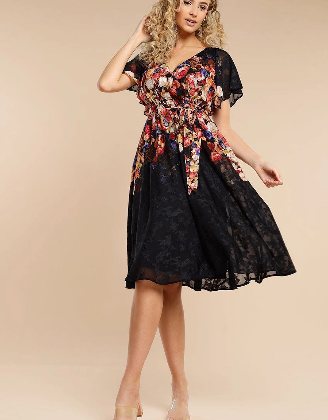 Floral Flutter Sleeve Wrap Midi Dress, 2 of 1