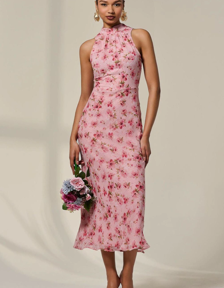 Chiffon Halterneck Printed Midaxi Dress