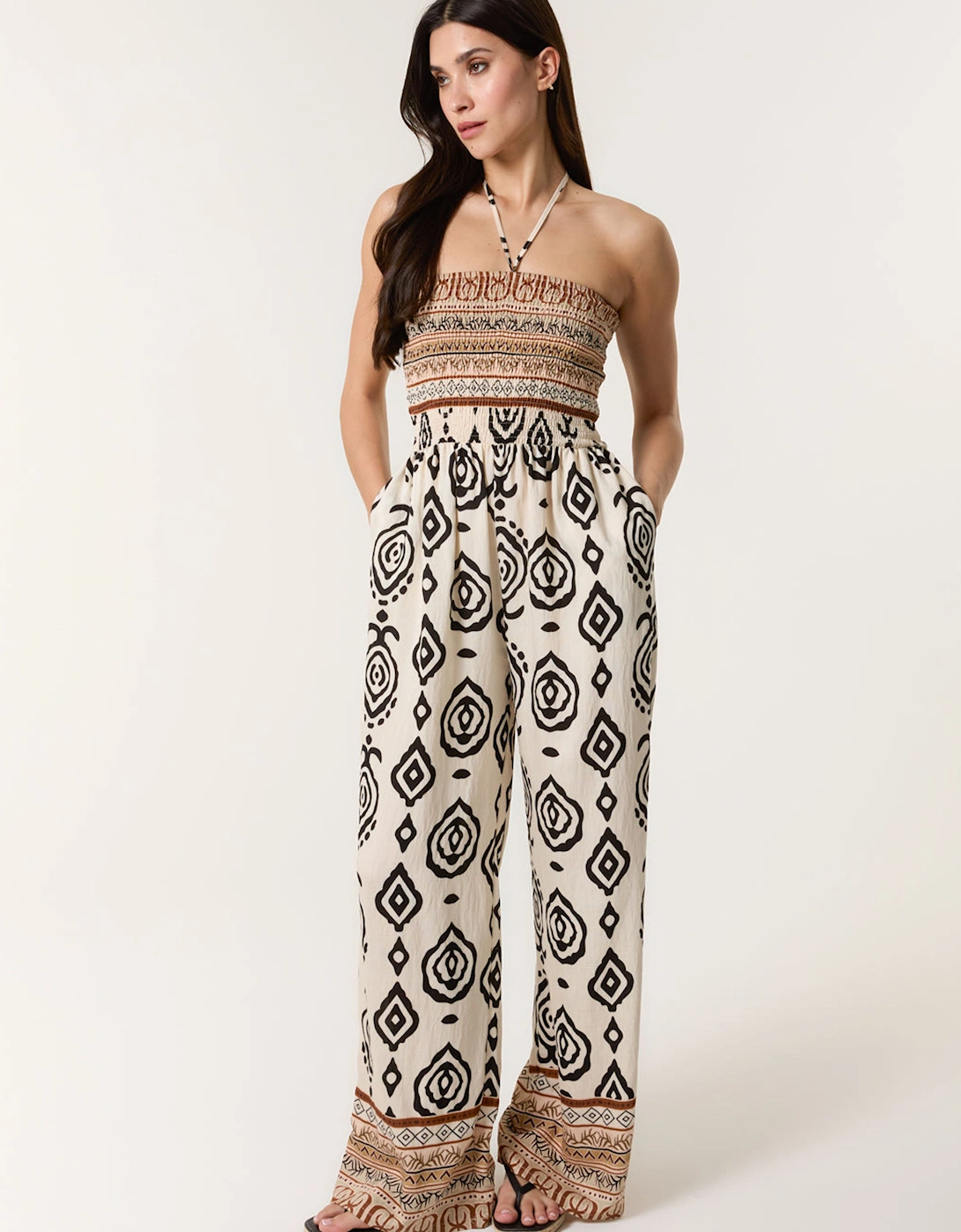 Stone Print Strapless Bandeau Shirred Jumpsuit, 2 of 1