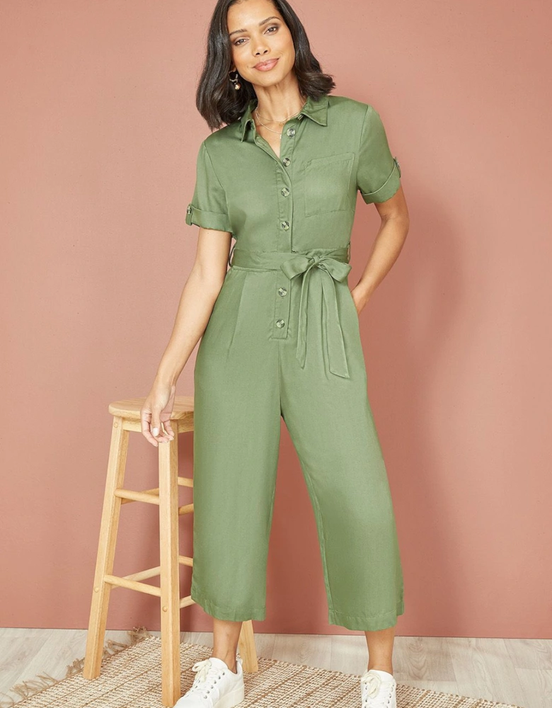 Green Twill Viscose Utility Jumpsuit