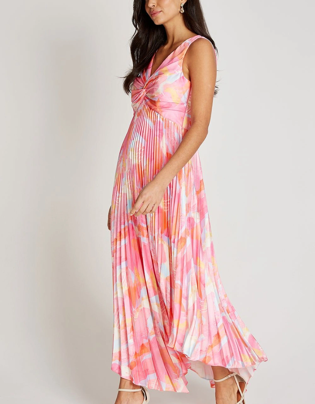 Pink Print Satin Pleated Midaxi Dress, 2 of 1
