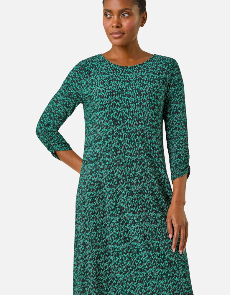 Abstract Print Swing Hem Stretch Dress