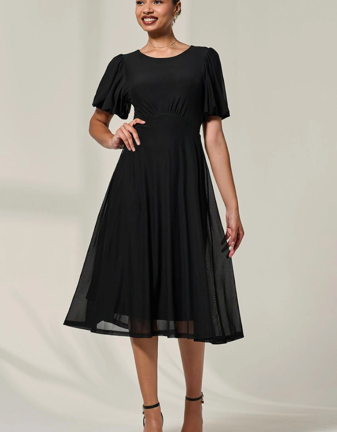 Puff Sleeve Mesh Midi Dress, 2 of 1