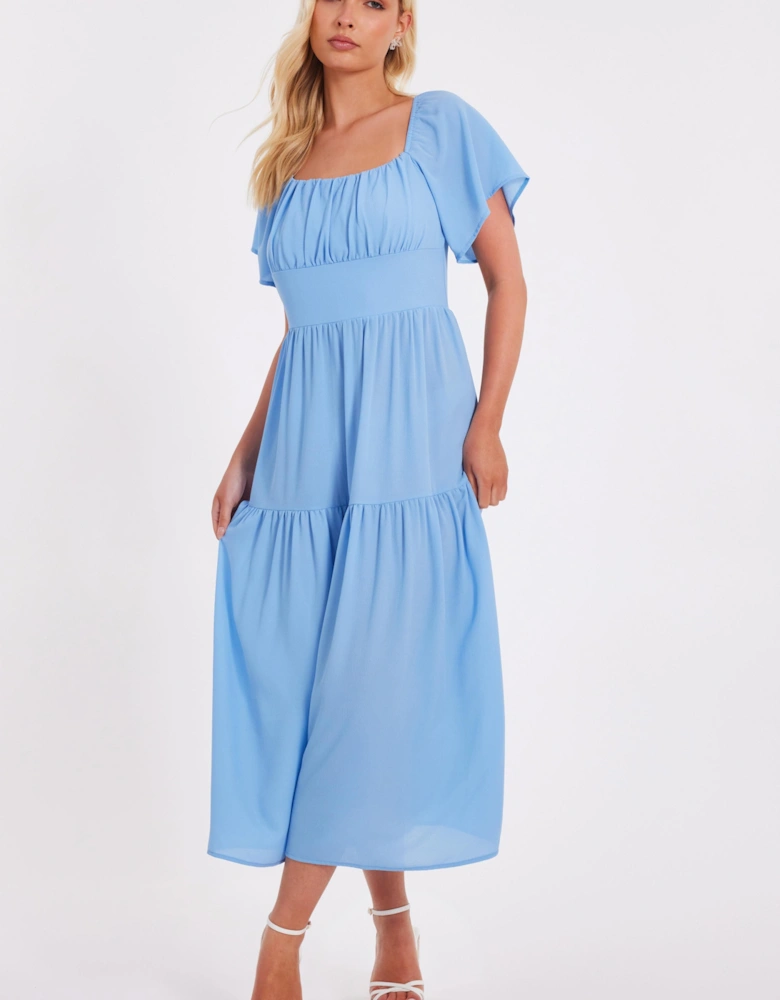 Light Blue Short Sleeve Midaxi Dress