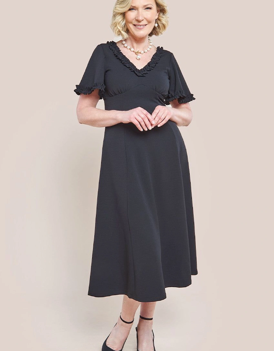 Flare Sleeve Frill Edge Midi Dress, 2 of 1