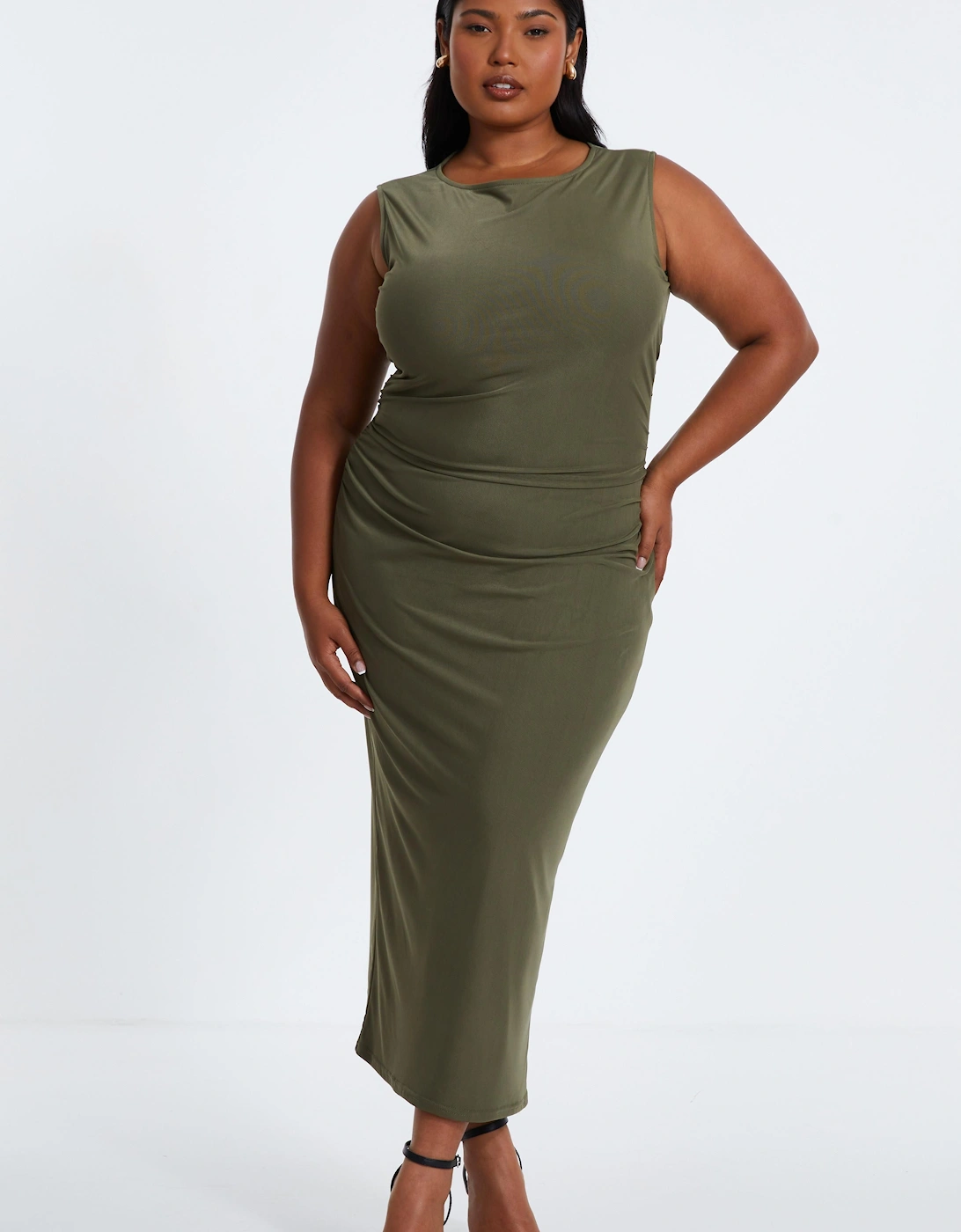 Khaki Curve Round Neck Midaxi Dress, 2 of 1