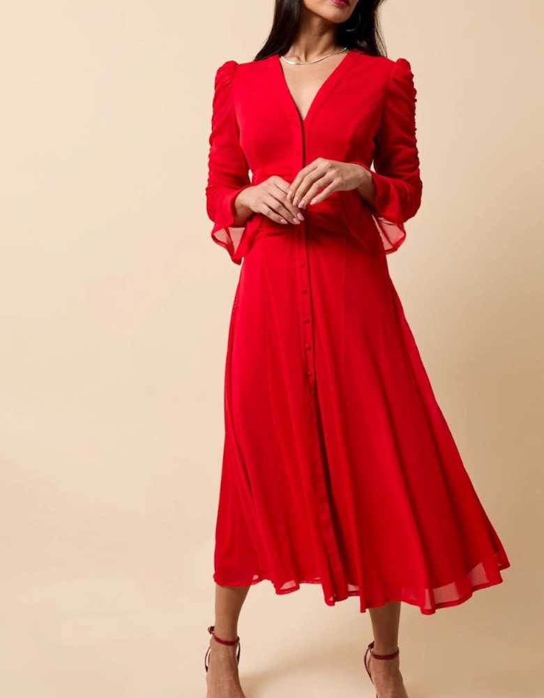 Red Mesh Shirt Midaxi Dress