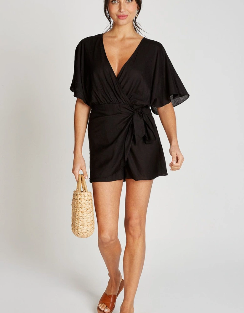 Black Playsuit With Linen