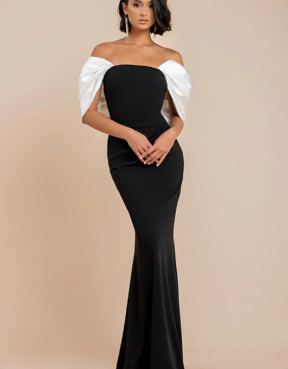 Contrast Off Shoulder Back Satin Bow Scuba Maxi Dress, 2 of 1