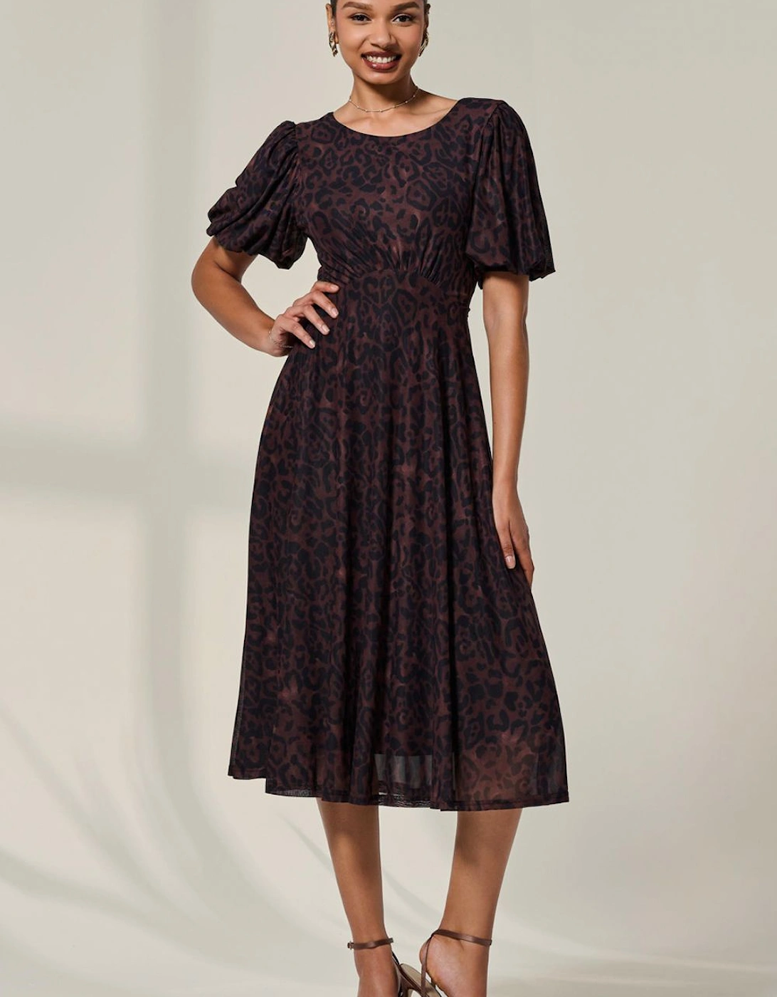 Puff Sleeve Mesh Midi Dress, 2 of 1