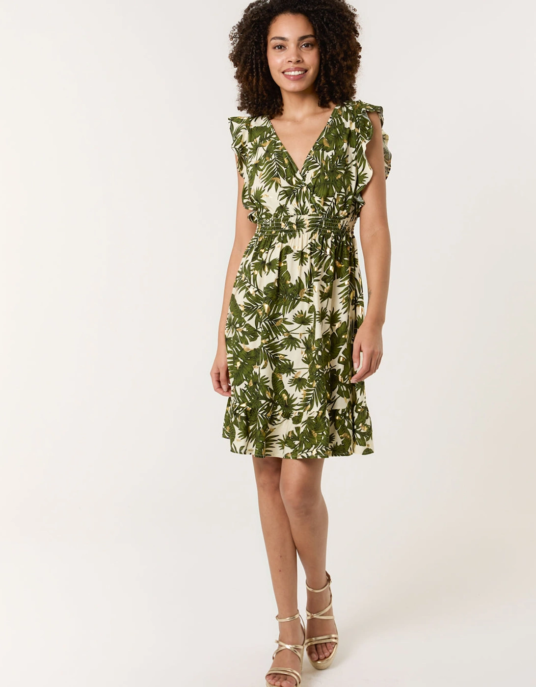Khaki Tropical Dress With Palm Leaf Print, 2 of 1