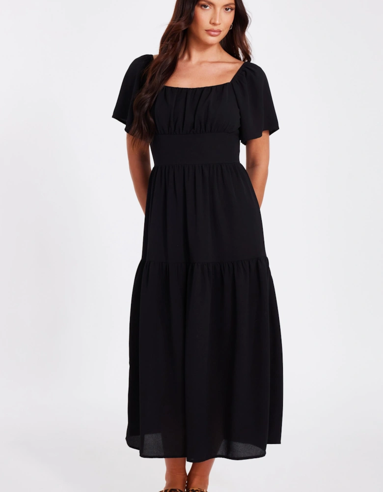 Black Short Sleeve Midaxi Dress