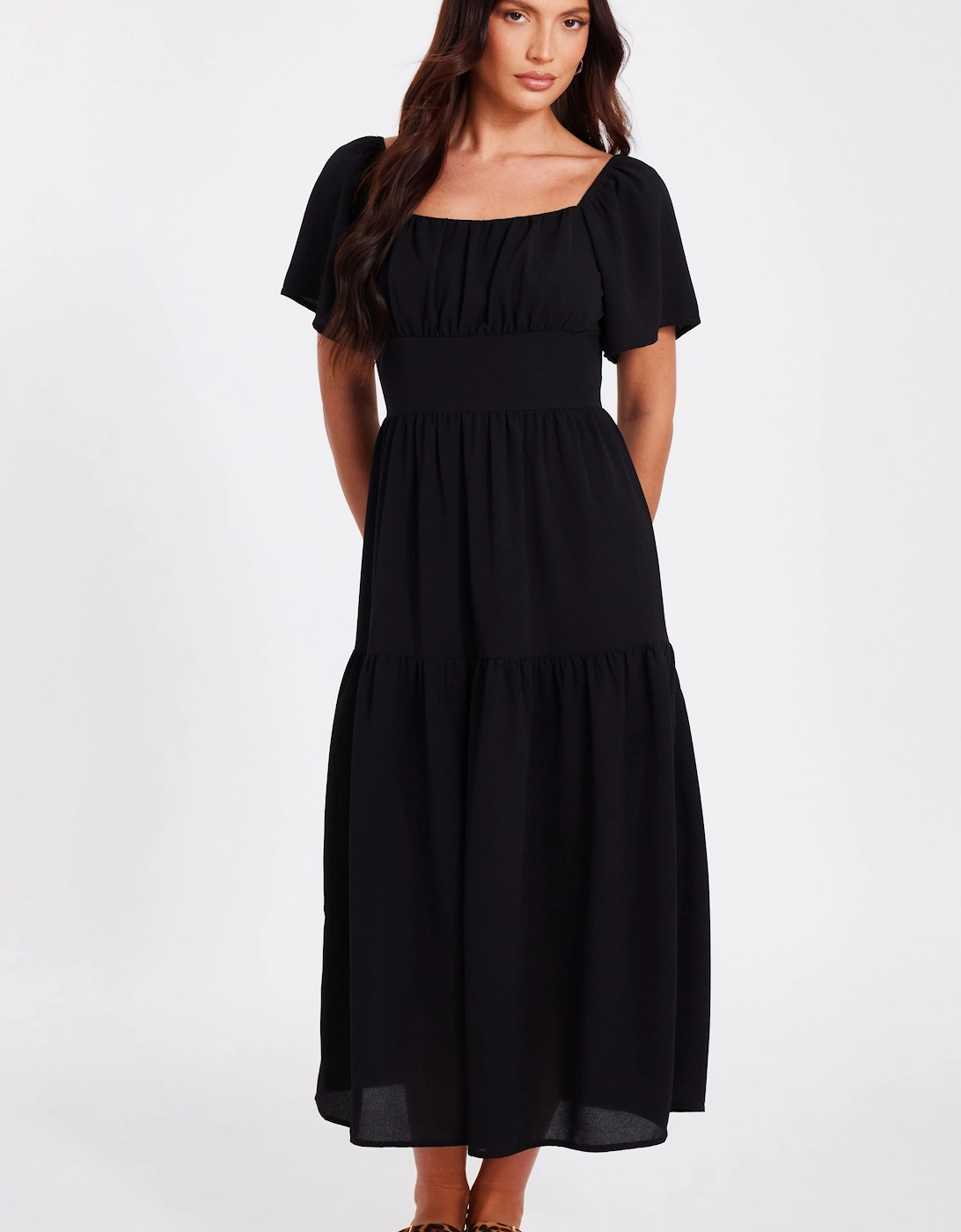 Black Short Sleeve Midaxi Dress, 2 of 1