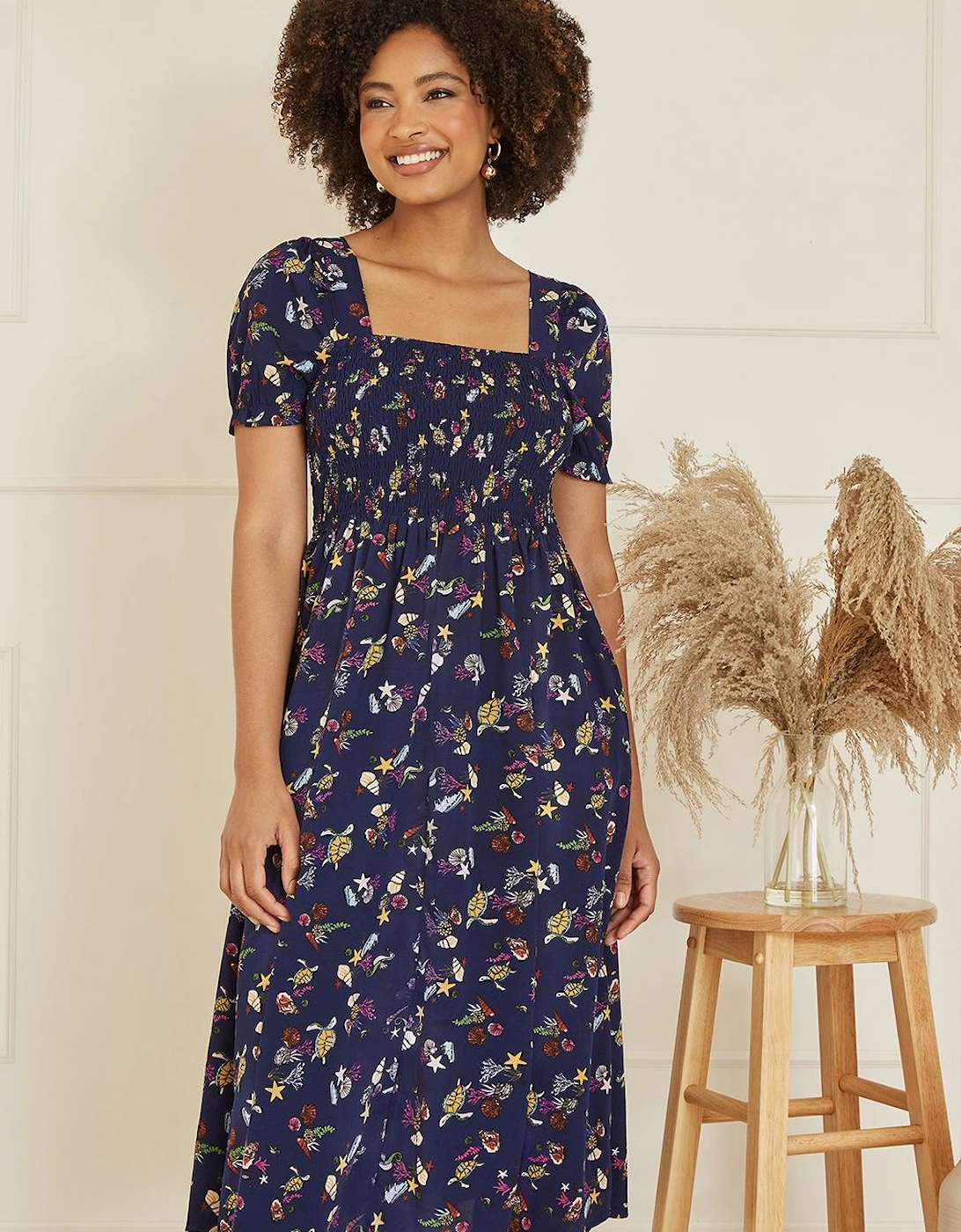 Navy Recycled Fabric Sealife Midi Dress, 2 of 1